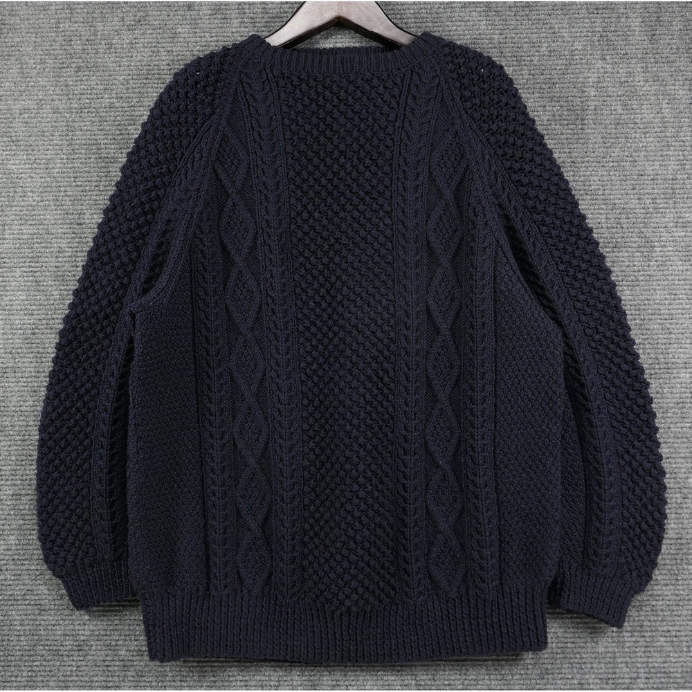 Kennedy of Ardara 2XL Hand Knit Aran Cable Fisherman Sweater Navy Blue Ireland